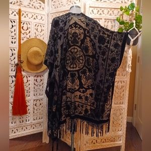 Free people Velvet burnout fringe kimono
